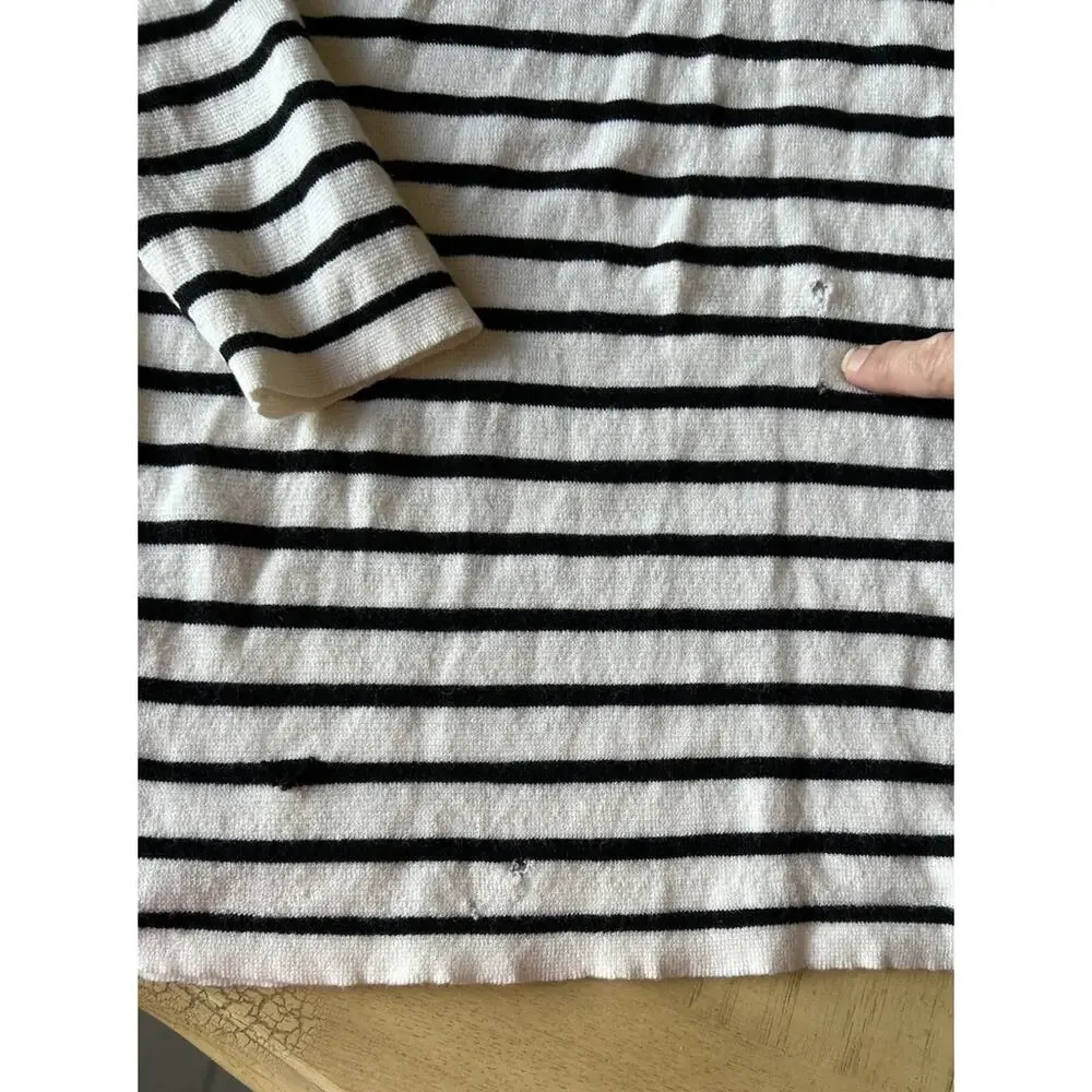 Eileen Fisher Sweater Striped Nautical Distressed Crew Neck Knit Coastal Soft L